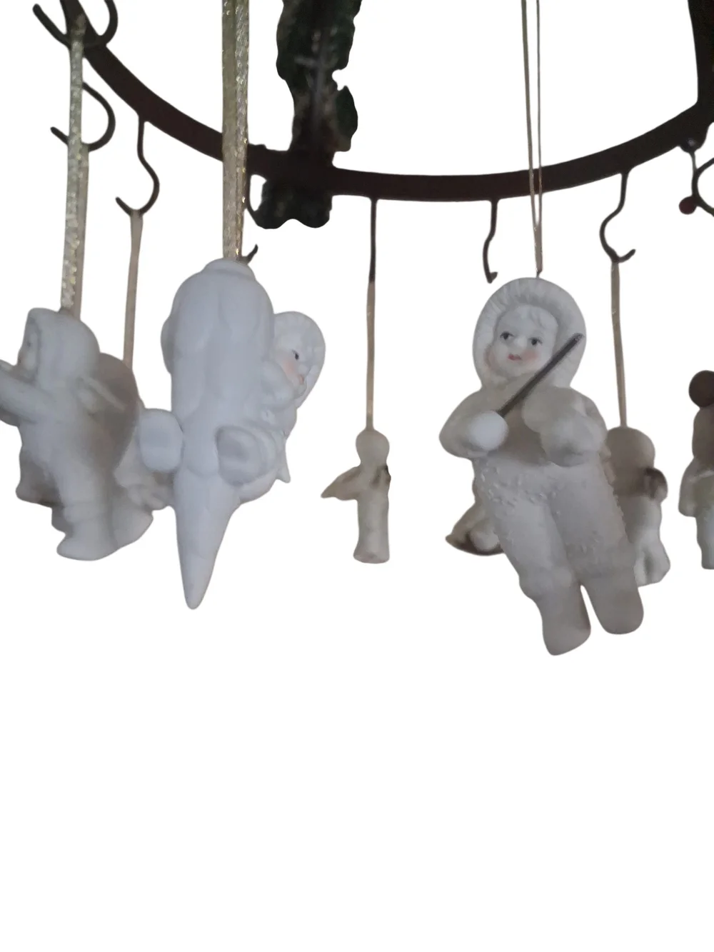 Hand-Painted White Porcelain Holiday Angel Ornaments - Set of Hanging Figurines